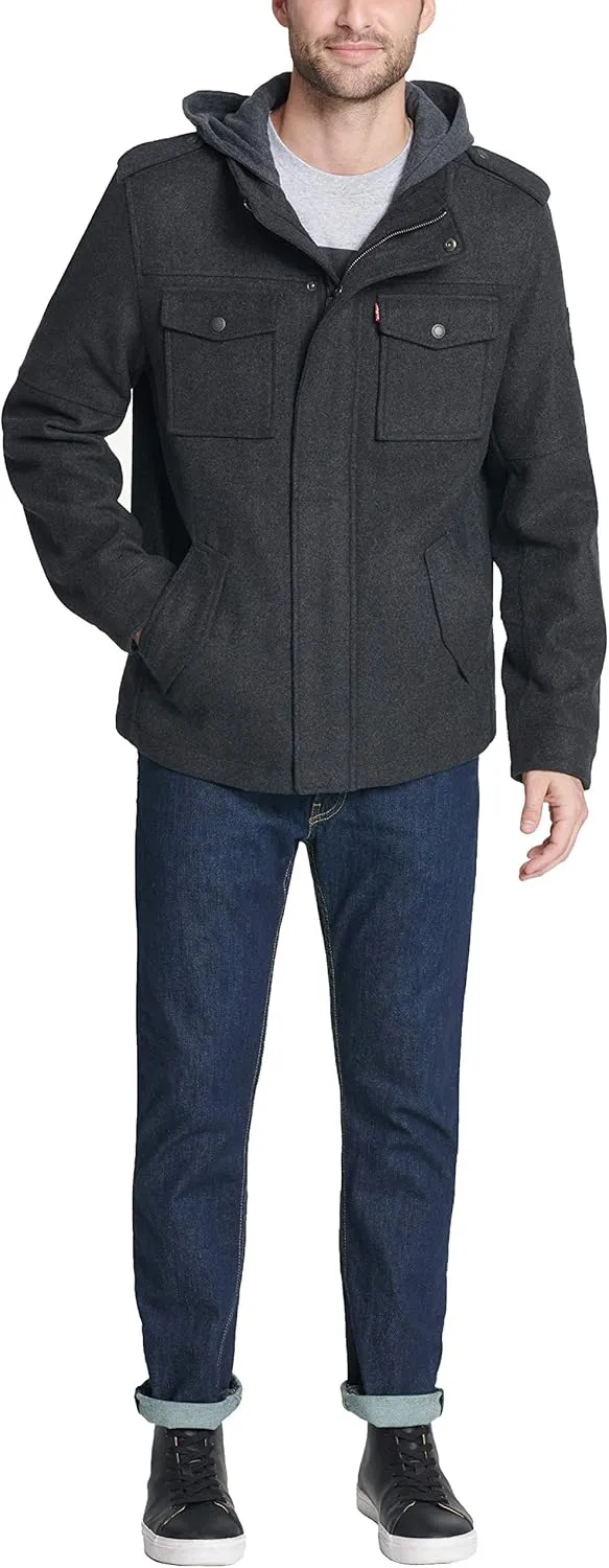 Levi's Men's Wool Blend Hooded Military Jacket (Regular & Big & Tall Sizes)