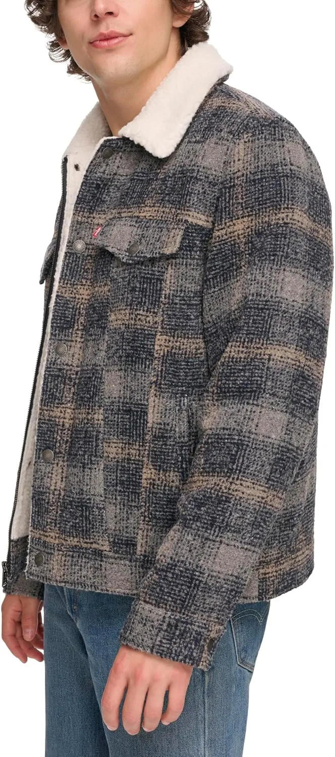 Levi's Men's Wool Blend Plaid Trucker with Sherpa Lining