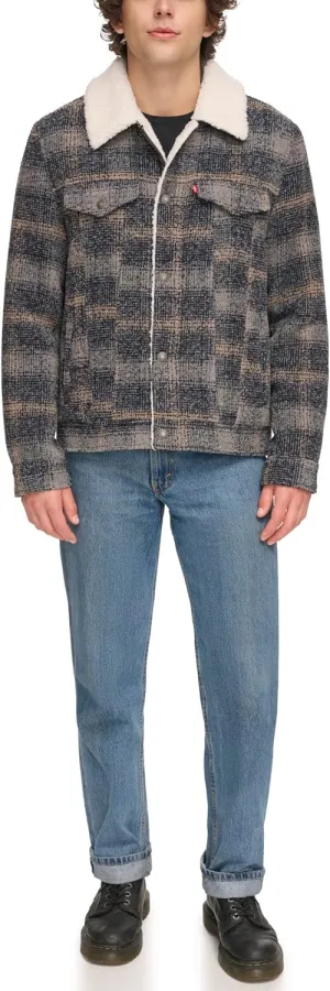 Levi's Men's Wool Blend Plaid Trucker with Sherpa Lining