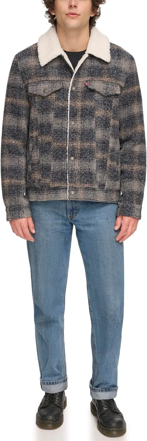Levi's Men's Wool Blend Plaid Trucker with Sherpa Lining
