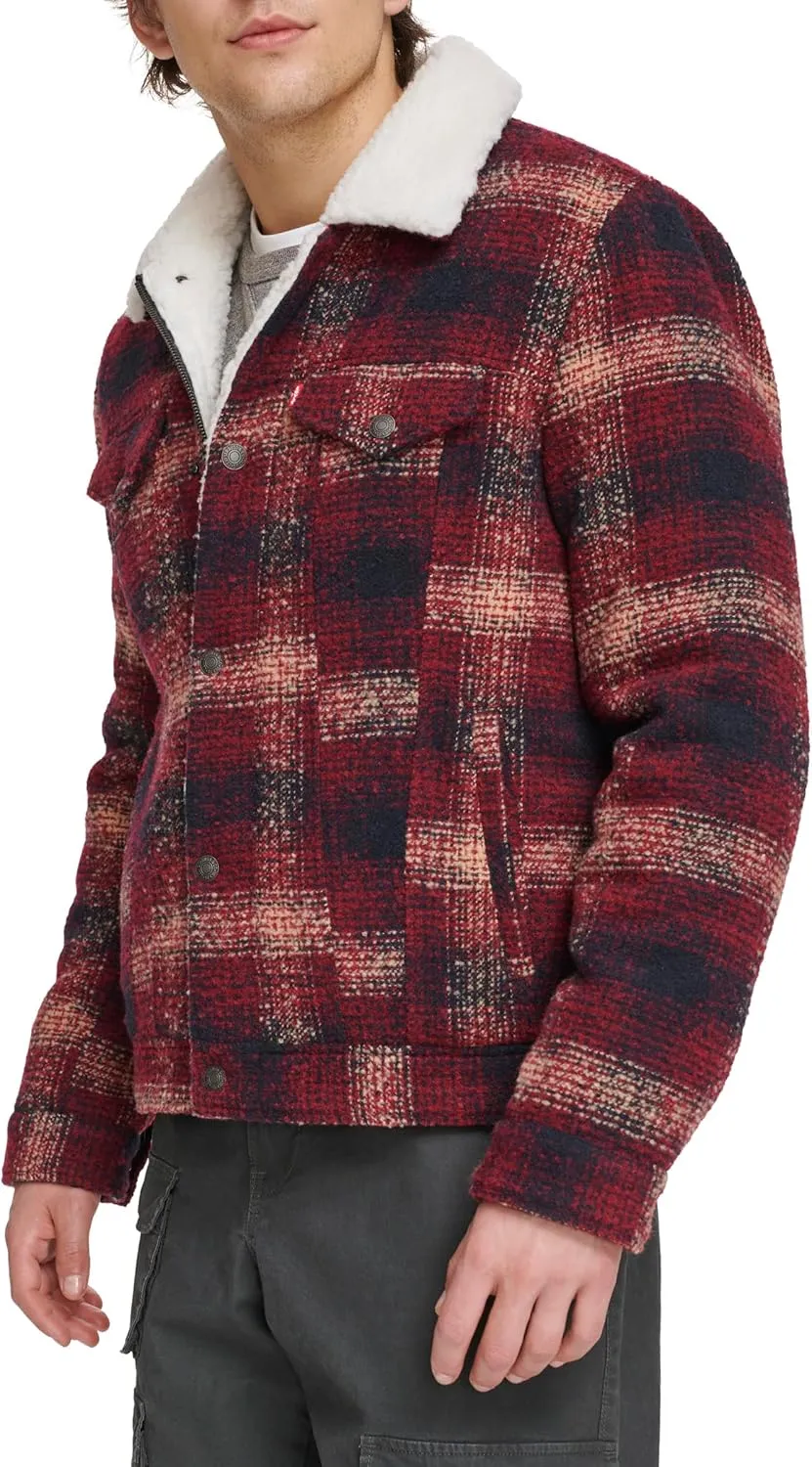 Levi's Men's Wool Blend Plaid Trucker with Sherpa Lining