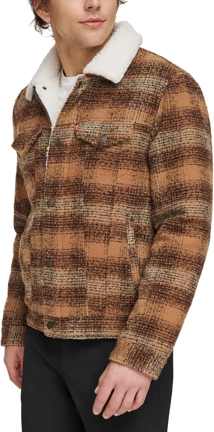 Levi's Men's Wool Blend Plaid Trucker with Sherpa Lining