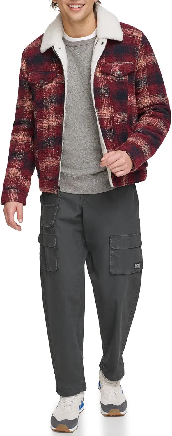 Levi's Men's Wool Blend Plaid Trucker with Sherpa Lining