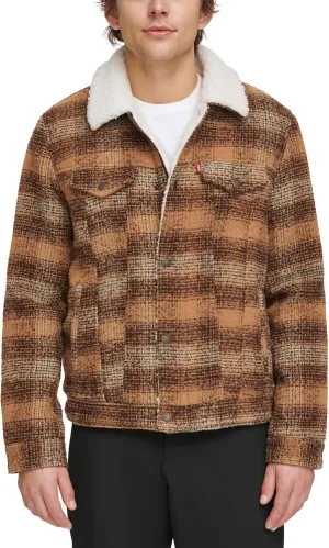 Levi's Men's Wool Blend Plaid Trucker with Sherpa Lining