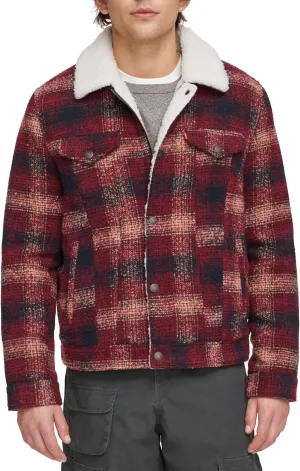Levi's Men's Wool Blend Plaid Trucker with Sherpa Lining