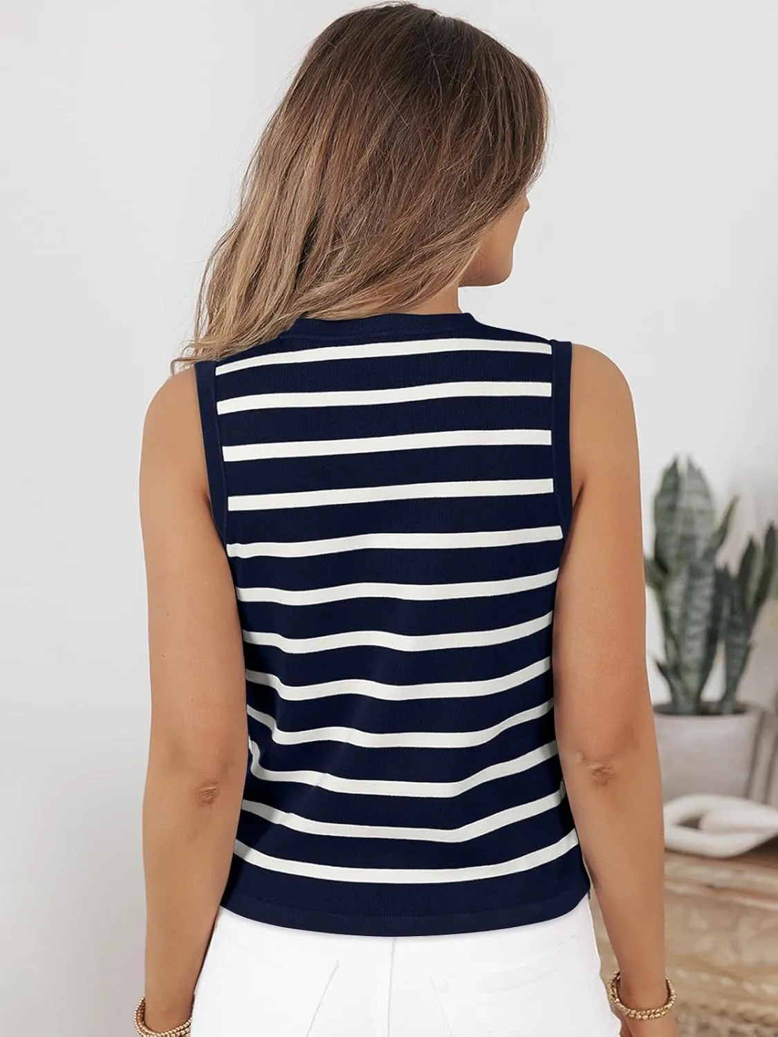 LILLUSORY Summer Vest Tops for Women 2025 Striped Sweater Vests Vacation Button Up Outfits Spring Shirts Blouses Clothes