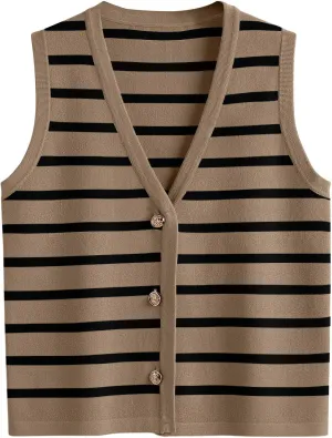 LILLUSORY Summer Vest Tops for Women 2025 Striped Sweater Vests Vacation Button Up Outfits Spring Shirts Blouses Clothes