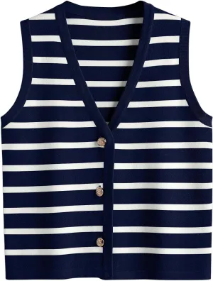 LILLUSORY Summer Vest Tops for Women 2025 Striped Sweater Vests Vacation Button Up Outfits Spring Shirts Blouses Clothes