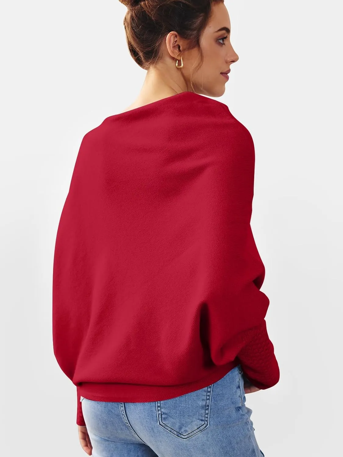 LILLUSORY Womens Batwing Oversized Sweaters 2025 Assymetrical Boat Neck Wrap Tunic Tops Fall Fashion Cloth Outfit