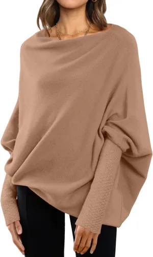LILLUSORY Womens Batwing Oversized Sweaters 2025 Assymetrical Boat Neck Wrap Tunic Tops Fall Fashion Cloth Outfit