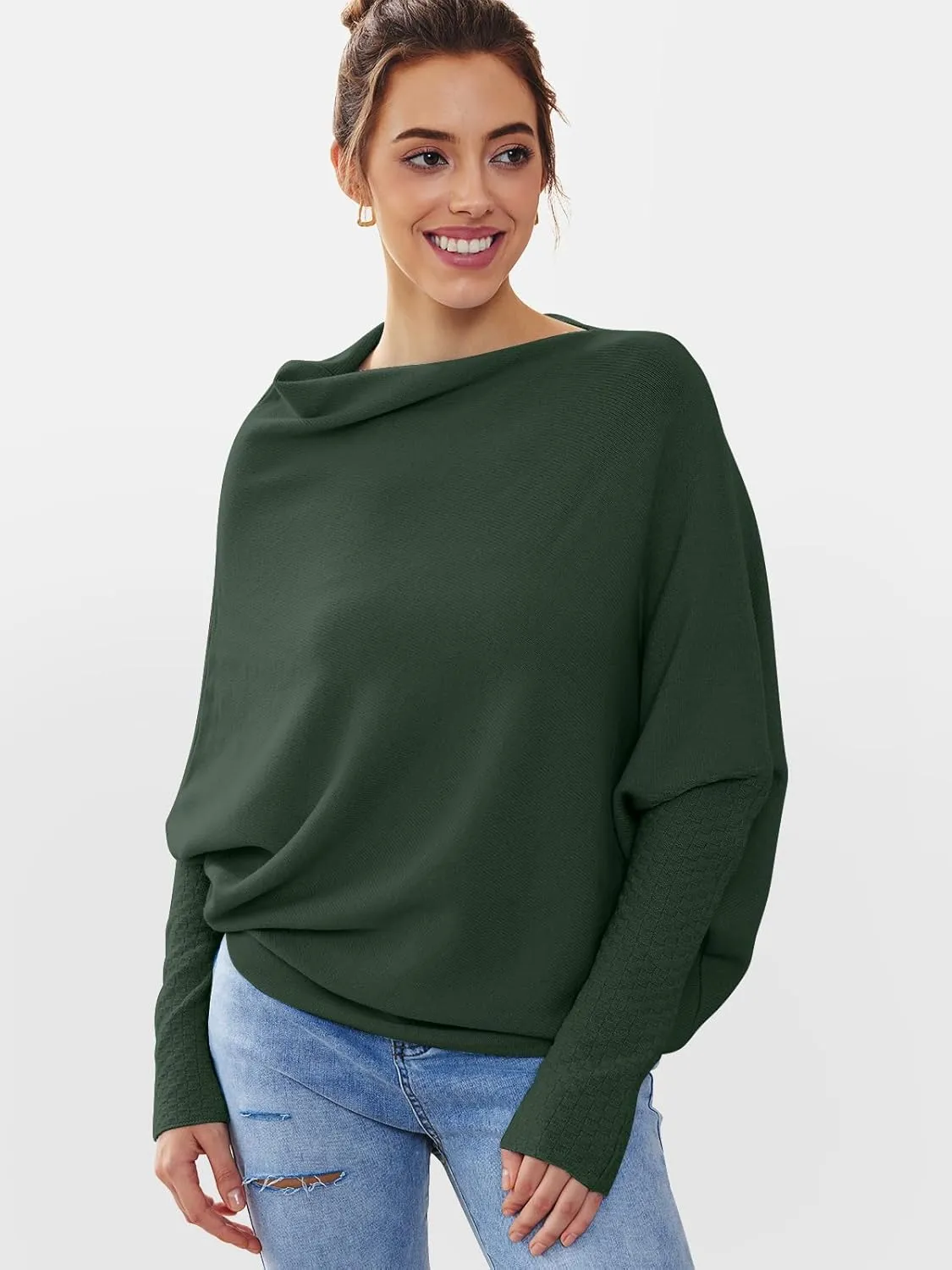 LILLUSORY Womens Batwing Oversized Sweaters 2025 Assymetrical Boat Neck Wrap Tunic Tops Fall Fashion Cloth Outfit