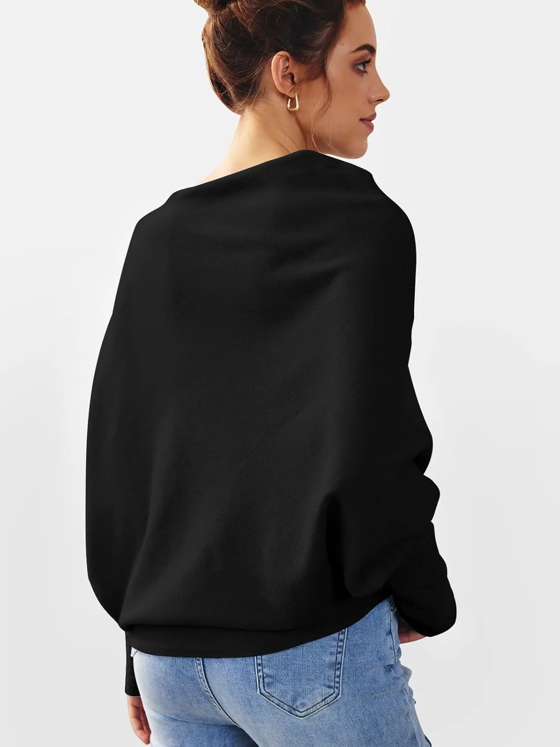 LILLUSORY Womens Batwing Oversized Sweaters 2025 Assymetrical Boat Neck Wrap Tunic Tops Fall Fashion Cloth Outfit