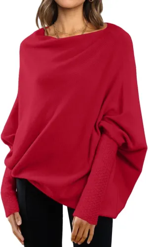 LILLUSORY Womens Batwing Oversized Sweaters 2025 Assymetrical Boat Neck Wrap Tunic Tops Fall Fashion Cloth Outfit
