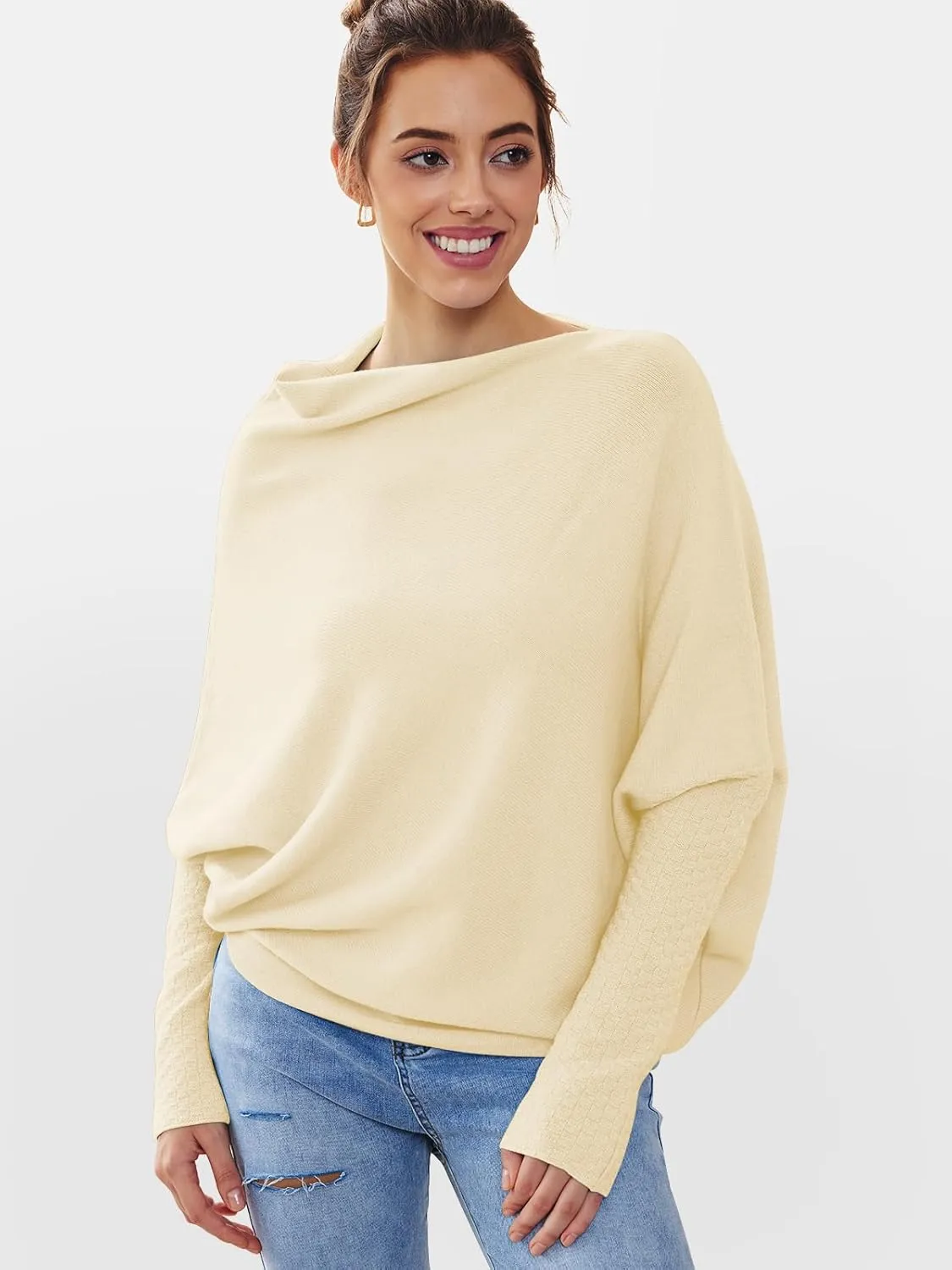 LILLUSORY Womens Batwing Oversized Sweaters 2025 Assymetrical Boat Neck Wrap Tunic Tops Fall Fashion Cloth Outfit