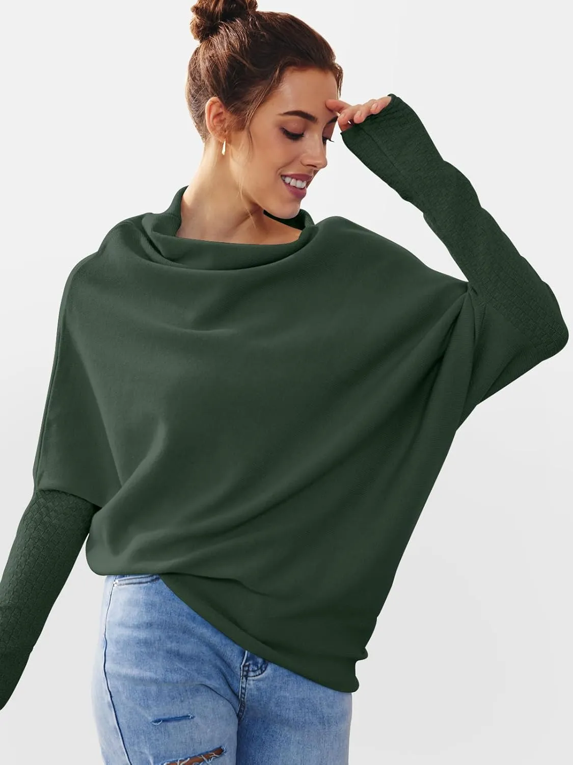 LILLUSORY Womens Batwing Oversized Sweaters 2025 Assymetrical Boat Neck Wrap Tunic Tops Fall Fashion Cloth Outfit
