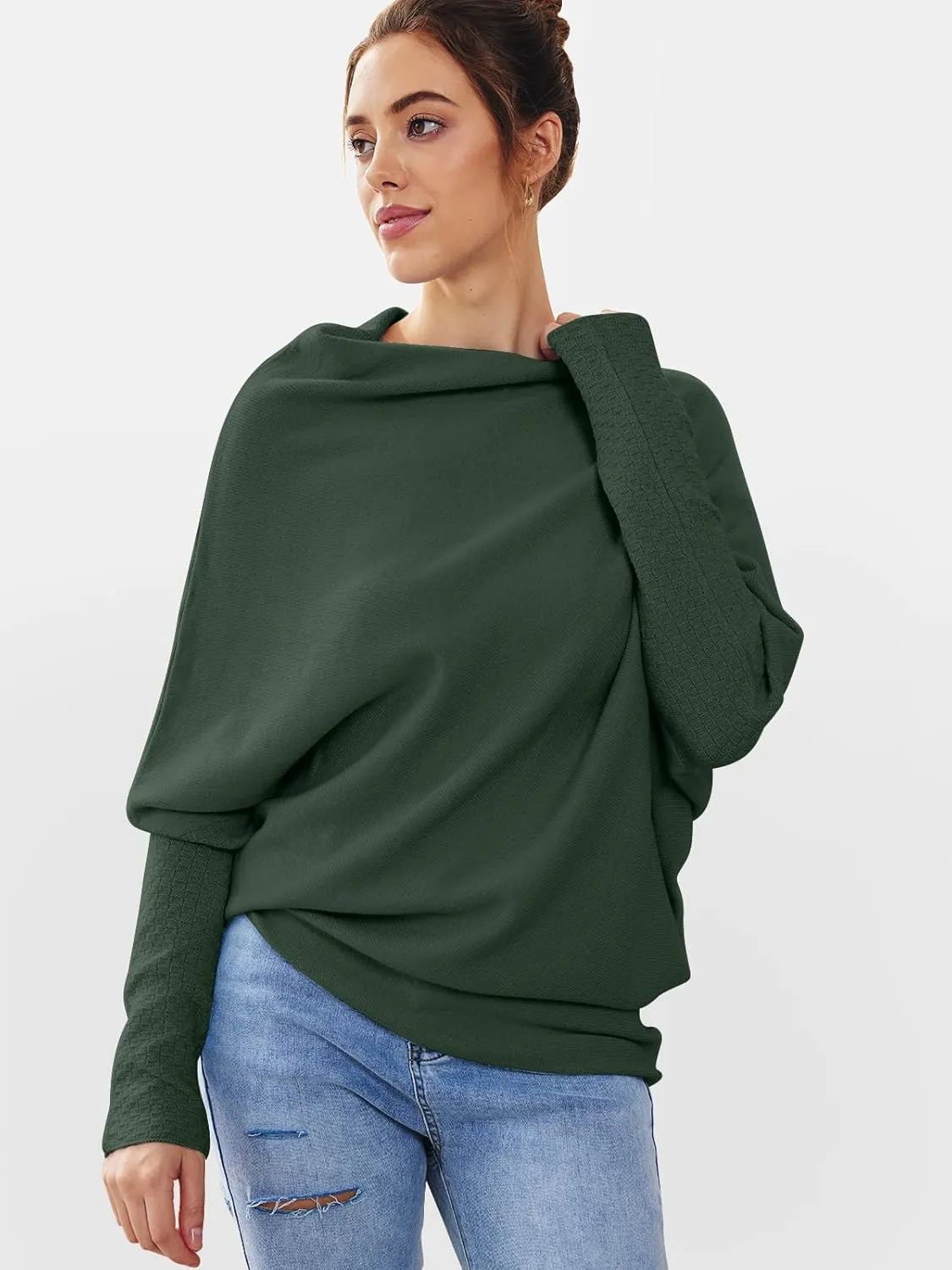 LILLUSORY Womens Batwing Oversized Sweaters 2025 Assymetrical Boat Neck Wrap Tunic Tops Fall Fashion Cloth Outfit