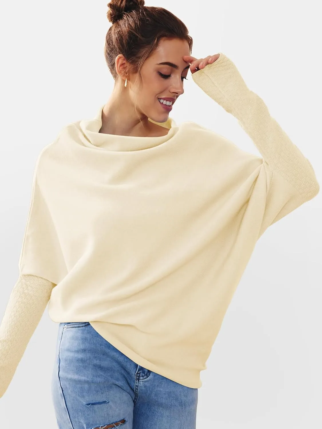 LILLUSORY Womens Batwing Oversized Sweaters 2025 Assymetrical Boat Neck Wrap Tunic Tops Fall Fashion Cloth Outfit