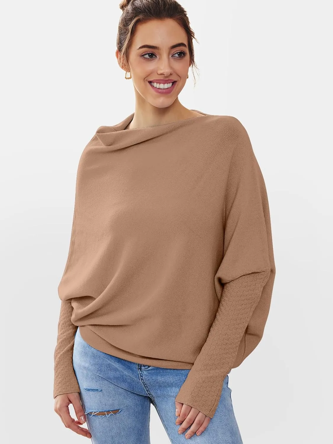 LILLUSORY Womens Batwing Oversized Sweaters 2025 Assymetrical Boat Neck Wrap Tunic Tops Fall Fashion Cloth Outfit