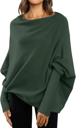 LILLUSORY Womens Batwing Oversized Sweaters 2025 Assymetrical Boat Neck Wrap Tunic Tops Fall Fashion Cloth Outfit