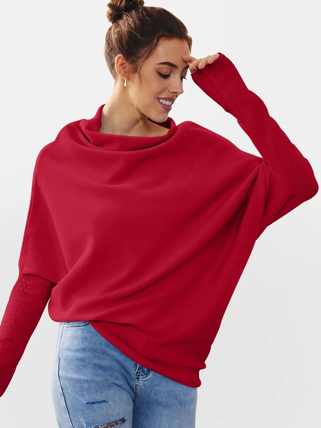 LILLUSORY Womens Batwing Oversized Sweaters 2025 Assymetrical Boat Neck Wrap Tunic Tops Fall Fashion Cloth Outfit