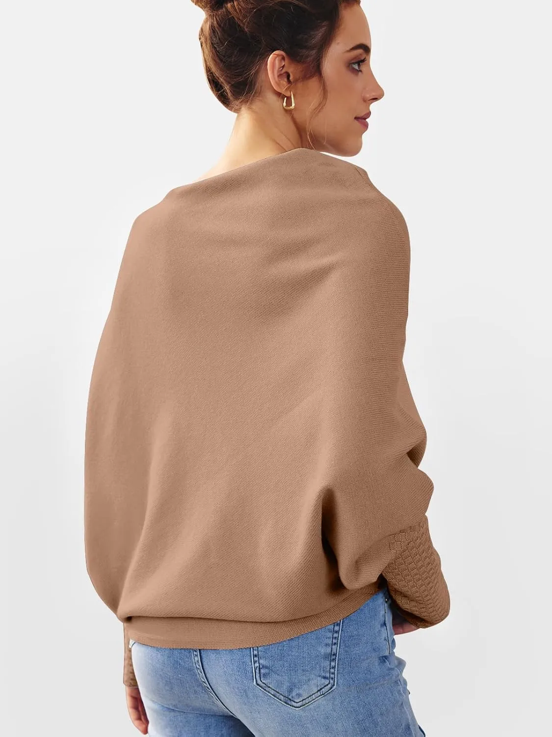 LILLUSORY Womens Batwing Oversized Sweaters 2025 Assymetrical Boat Neck Wrap Tunic Tops Fall Fashion Cloth Outfit