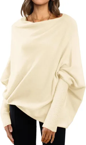 LILLUSORY Womens Batwing Oversized Sweaters 2025 Assymetrical Boat Neck Wrap Tunic Tops Fall Fashion Cloth Outfit