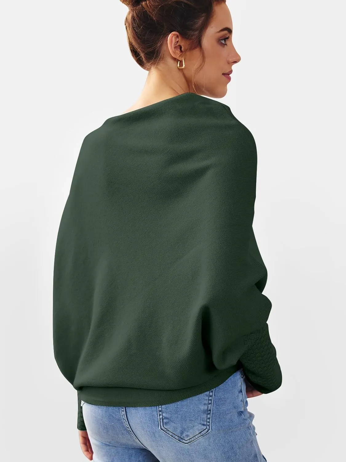 LILLUSORY Womens Batwing Oversized Sweaters 2025 Assymetrical Boat Neck Wrap Tunic Tops Fall Fashion Cloth Outfit