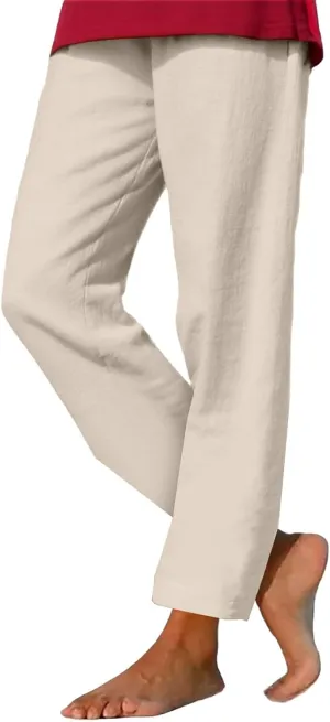 Linen Pants for Women 2025 Summer Casual Straight Loose High Waisted Drawstring Elastic Pant Daily Beach Trouser