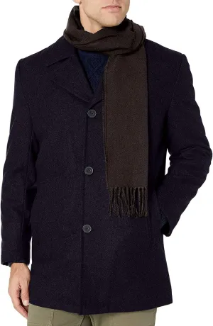 LONDON FOG Men's Amity 34" Wool Blend Car Coat with Scarf
