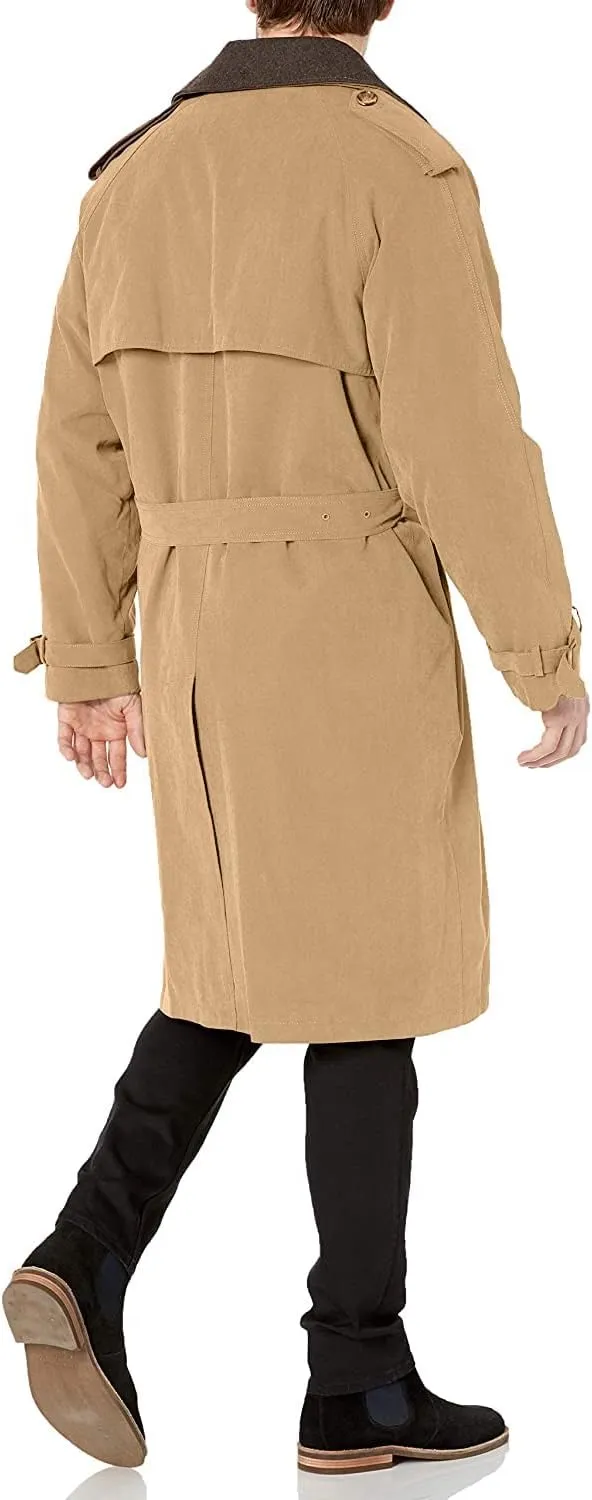 LONDON FOG Men's Iconic Double Breasted Trench Coat with Zip-Out Liner and Removable Top Collar