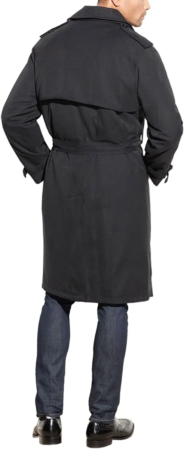 LONDON FOG Men's Iconic Double Breasted Trench Coat with Zip-Out Liner and Removable Top Collar