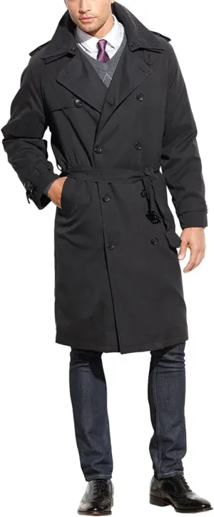 LONDON FOG Men's Iconic Double Breasted Trench Coat with Zip-Out Liner and Removable Top Collar