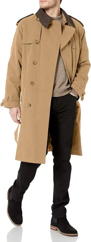 LONDON FOG Men's Iconic Double Breasted Trench Coat with Zip-Out Liner and Removable Top Collar
