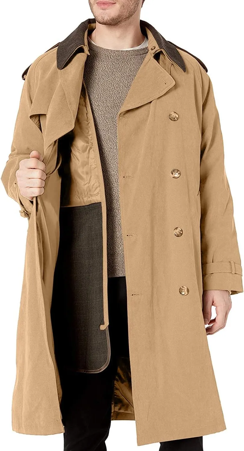 LONDON FOG Men's Iconic Double Breasted Trench Coat with Zip-Out Liner and Removable Top Collar