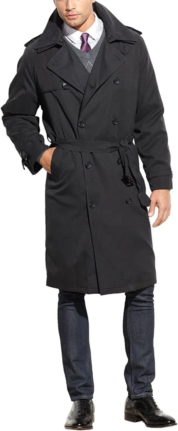 LONDON FOG Men's Iconic Double Breasted Trench Coat with Zip-Out Liner and Removable Top Collar