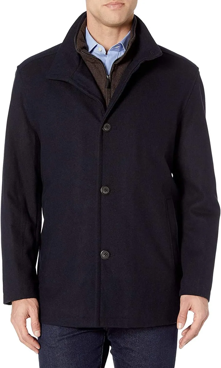 LONDON FOG Men's Wool Blend Car Coat with Bib
