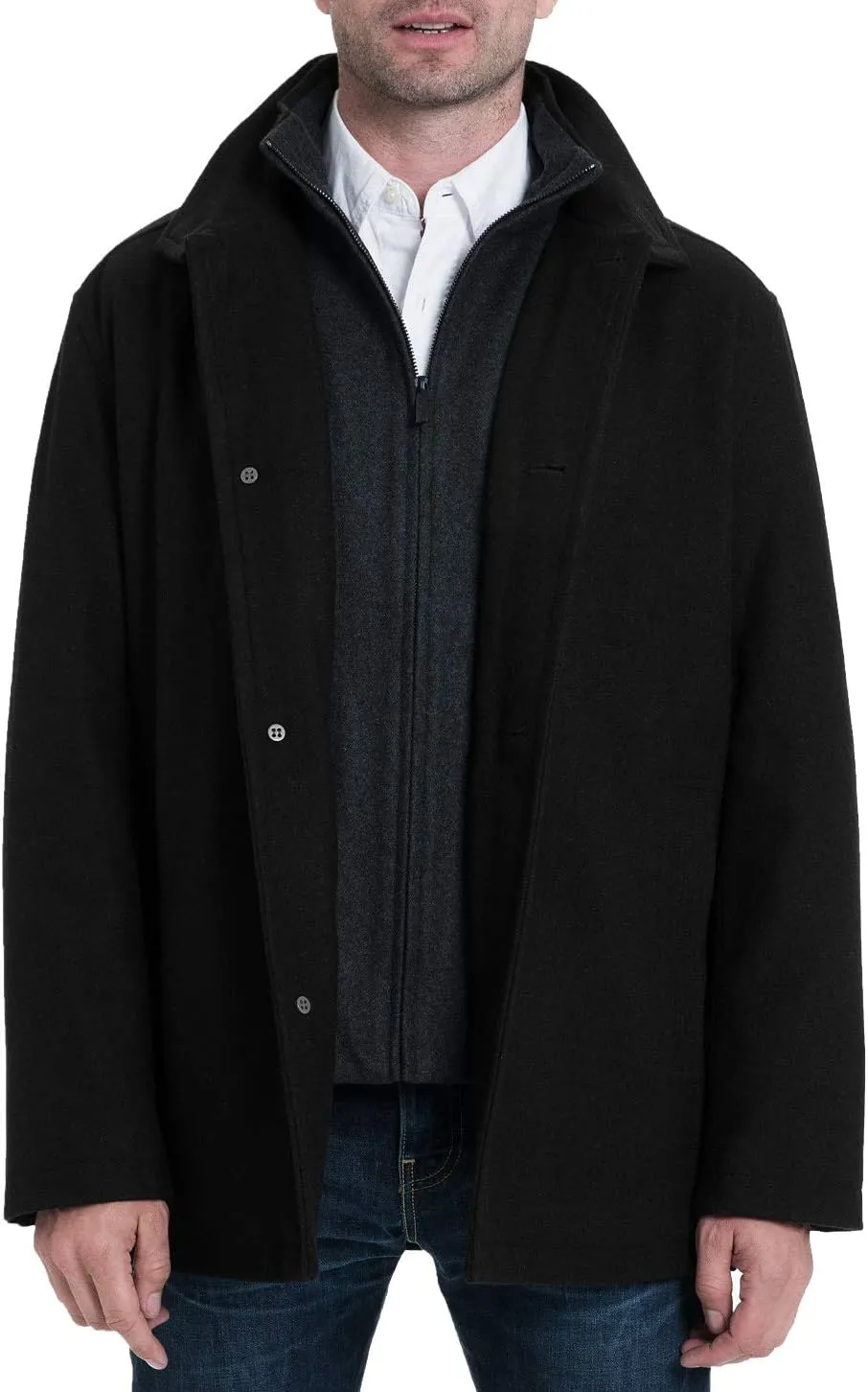 LONDON FOG Men's Wool Blend Car Coat with Bib