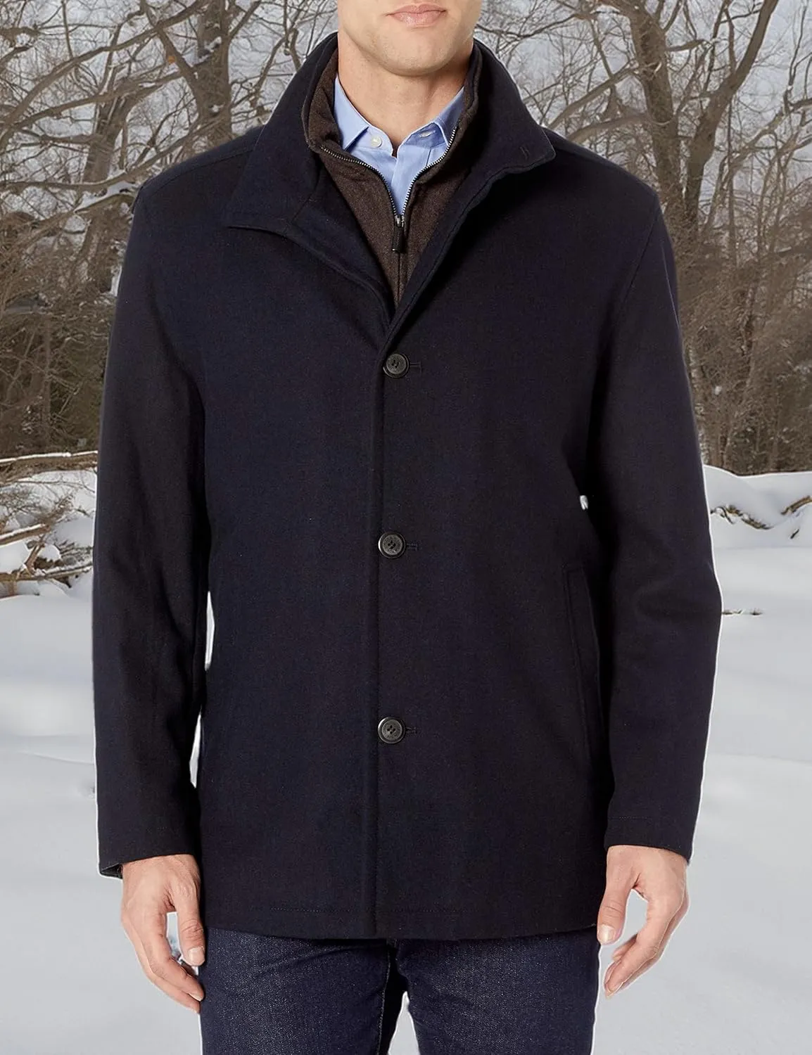 LONDON FOG Men's Wool Blend Car Coat with Bib