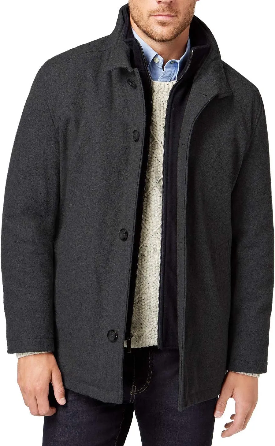 LONDON FOG Men's Wool Blend Car Coat with Bib