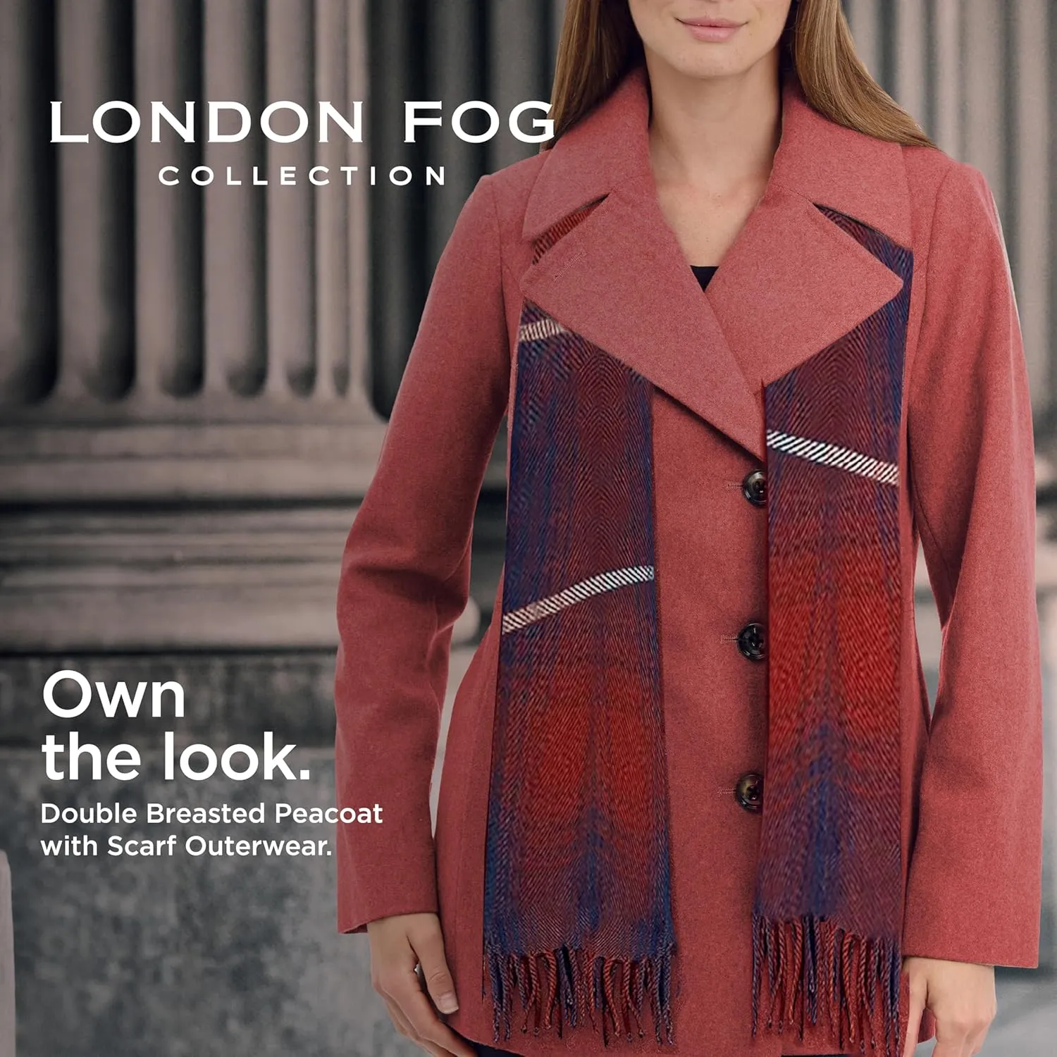 LONDON FOG Women's Double Breasted Peacoat with Scarf