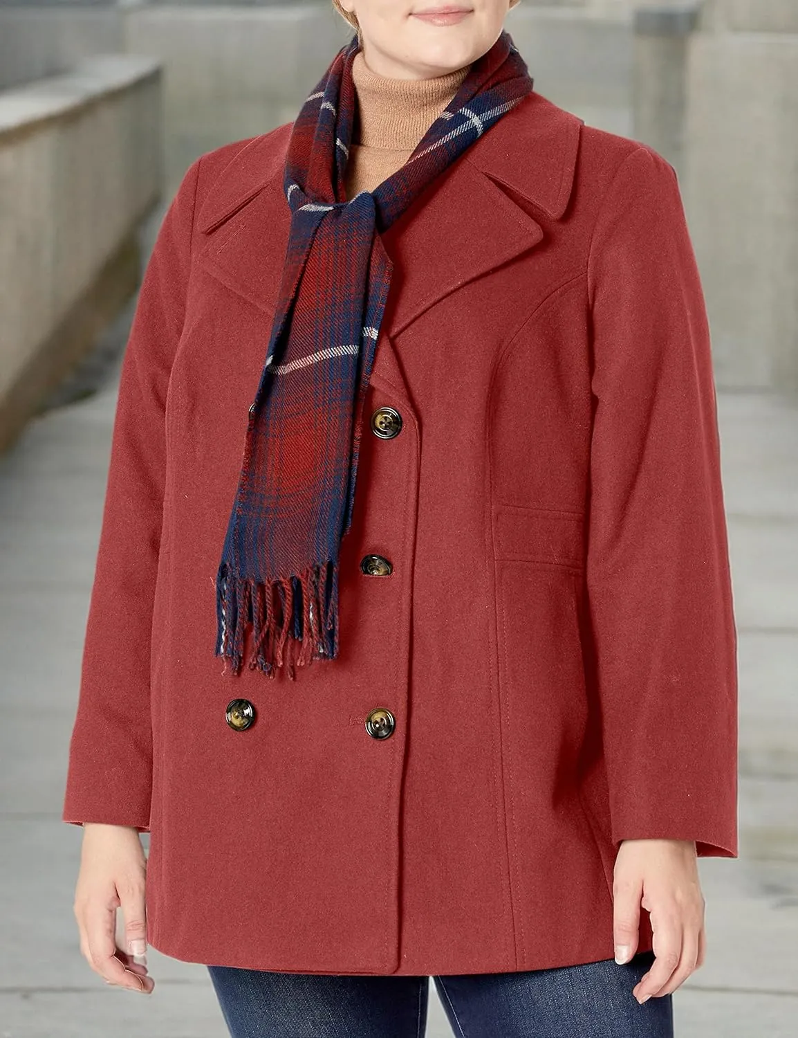 LONDON FOG Women's Double Breasted Peacoat with Scarf