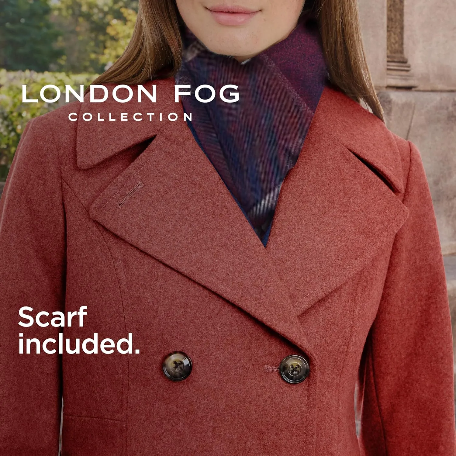 LONDON FOG Women's Double Breasted Peacoat with Scarf