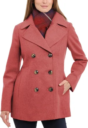 LONDON FOG Women's Double Breasted Peacoat with Scarf