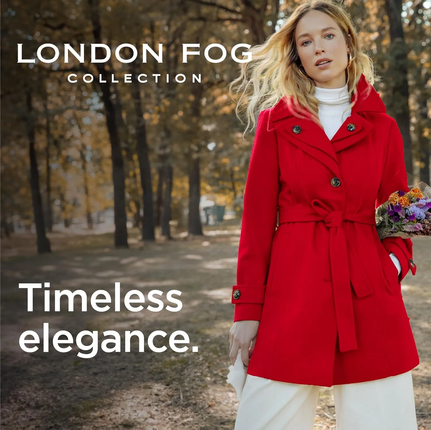LONDON FOG Women's Double Lapel Thigh Length Button Frontwool Coat with Belt