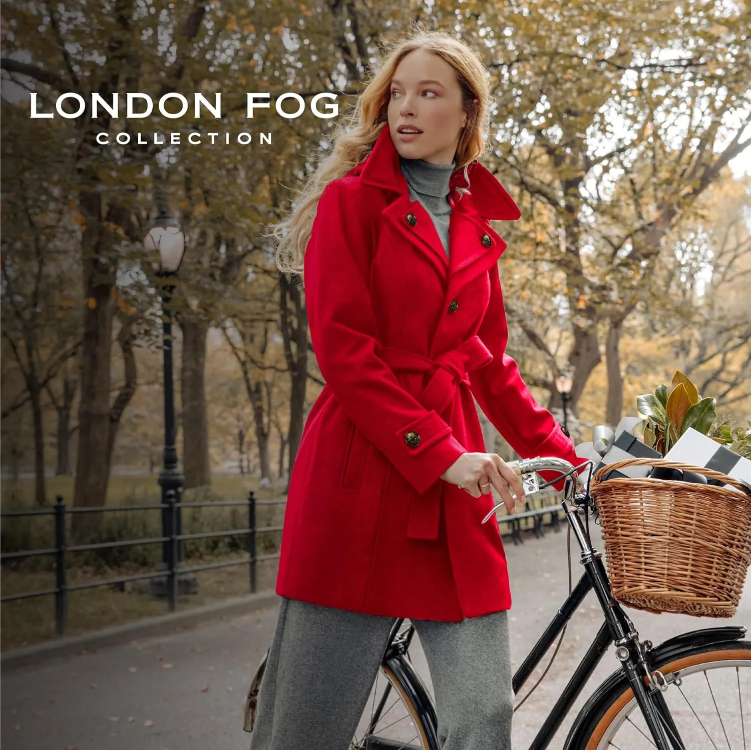 LONDON FOG Women's Double Lapel Thigh Length Button Frontwool Coat with Belt