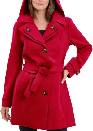 LONDON FOG Women's Double Lapel Thigh Length Button Frontwool Coat with Belt