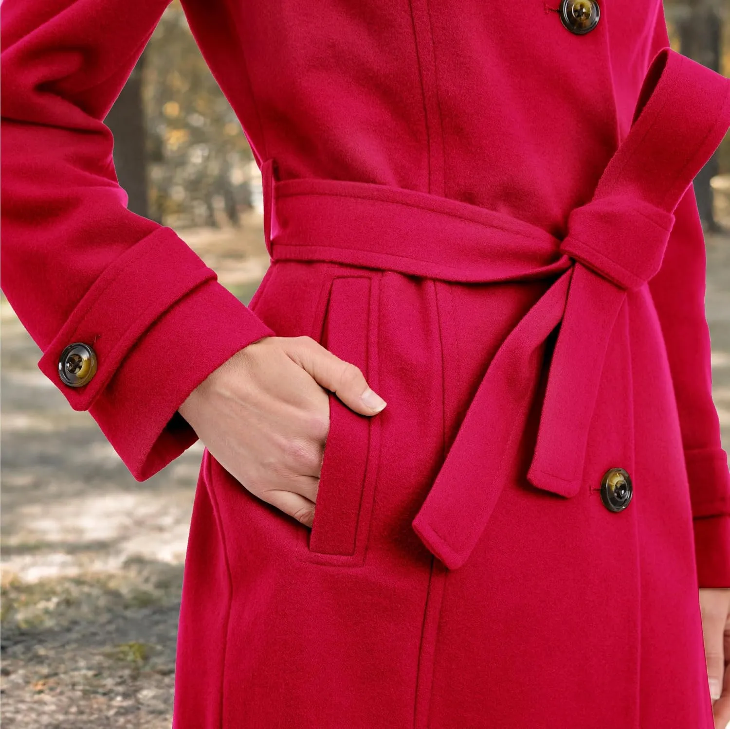 LONDON FOG Women's Double Lapel Thigh Length Button Frontwool Coat with Belt