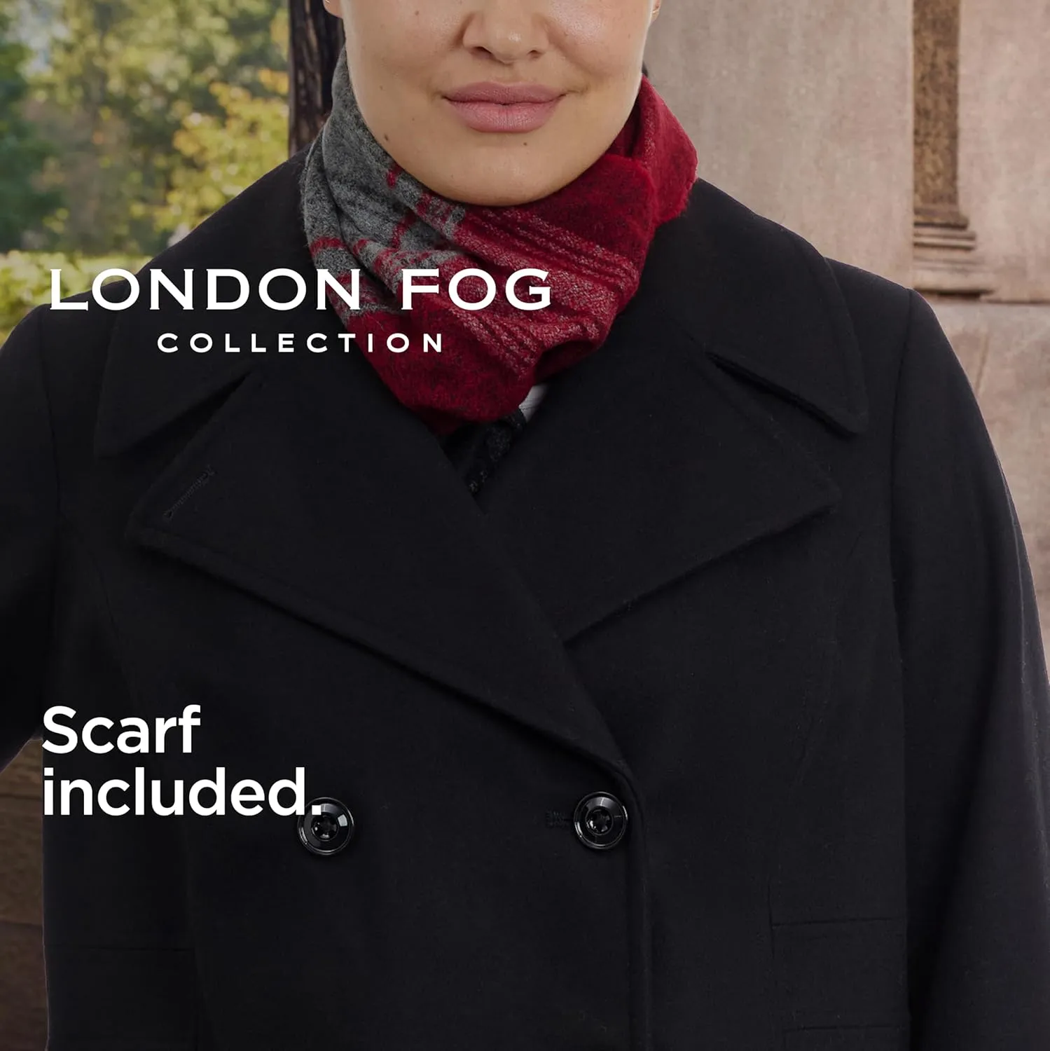 LONDON FOG Women's Plus-Size Double Breasted Peacoat with Scarf