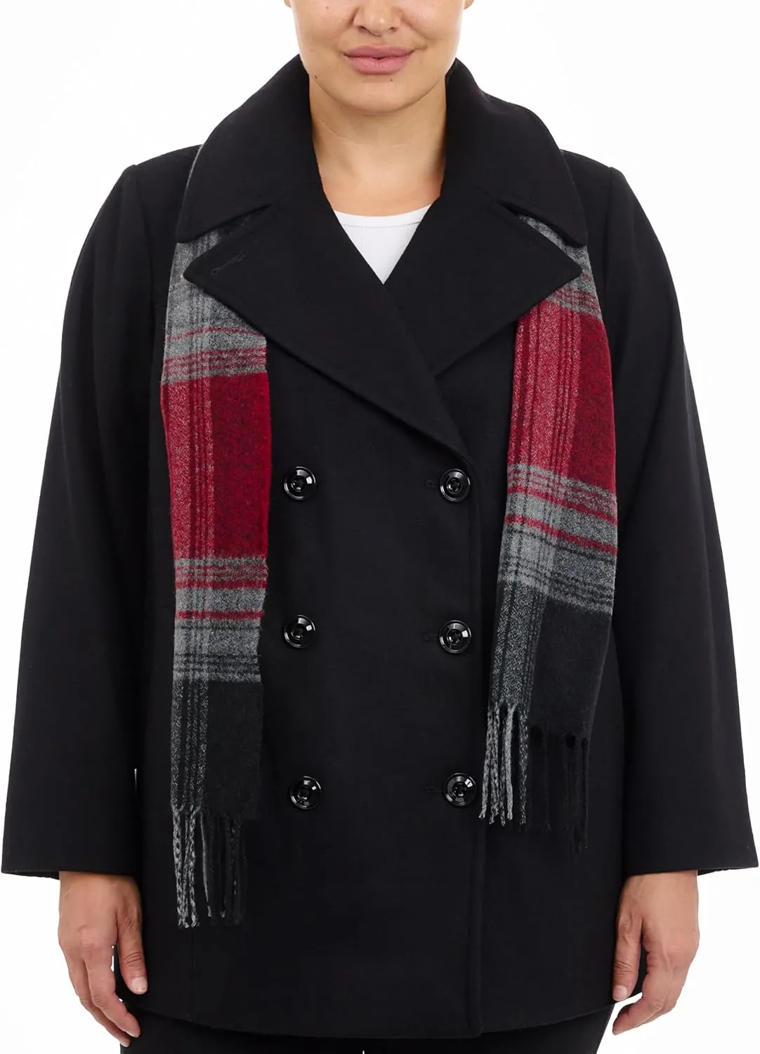 LONDON FOG Women's Plus-Size Double Breasted Peacoat with Scarf