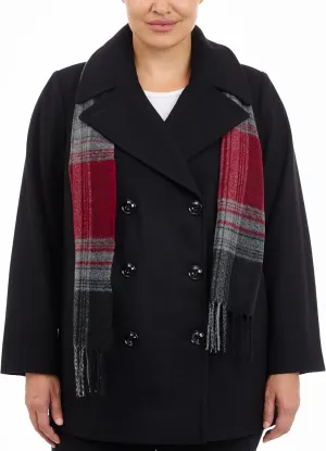 LONDON FOG Women's Plus-Size Double Breasted Peacoat with Scarf